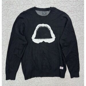 Dark Seas Division Black White Knit Crew Sweater Shark Mouth / Men’s Large